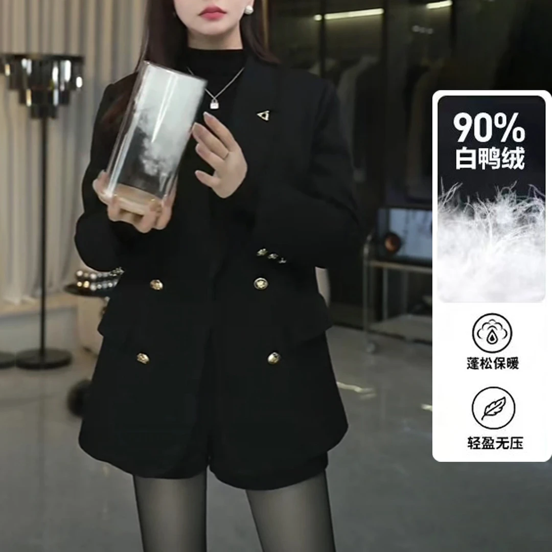 冬季时尚气质毛呢西装外套女2024年新标90白鸭绒双排扣轻奢西服
