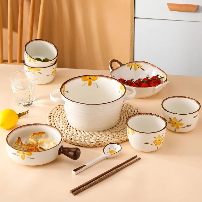 【福利款】风铃花碗套装家用卡通4人碗盘筷网红创意情侣双2人餐具