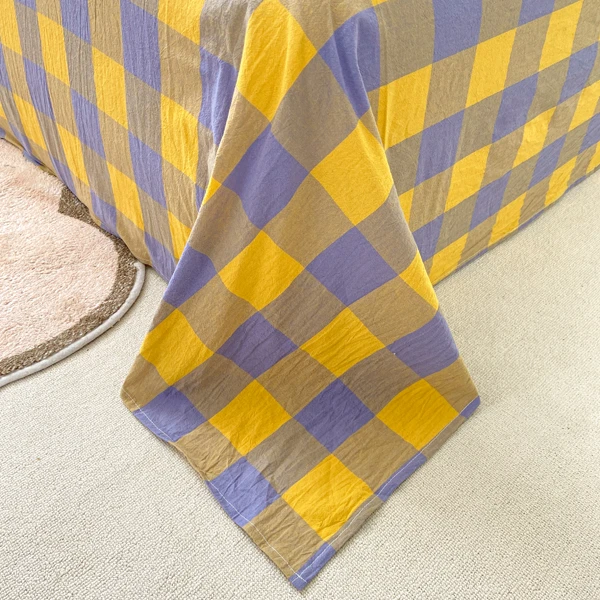 全棉色织水洗棉床单柔软家用简约条纹格子加厚双层印花小清新