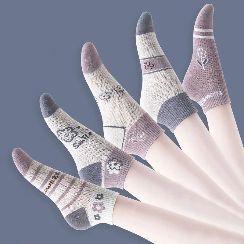 夏季袜子女短袜春夏浅口网眼可爱简约100%纯棉透气吸汗防滑低帮