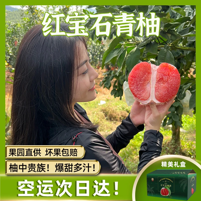 【荔铭】红宝石青柚4颗礼盒新鲜红肉蜜柚当季红心柚子整箱包邮香甜1