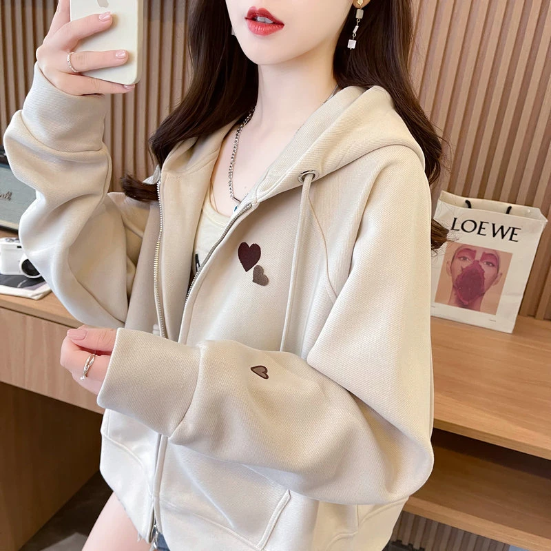 连帽卫衣外套女2024春秋季新款小设计慵懒风chic拉链开衫百搭宽松