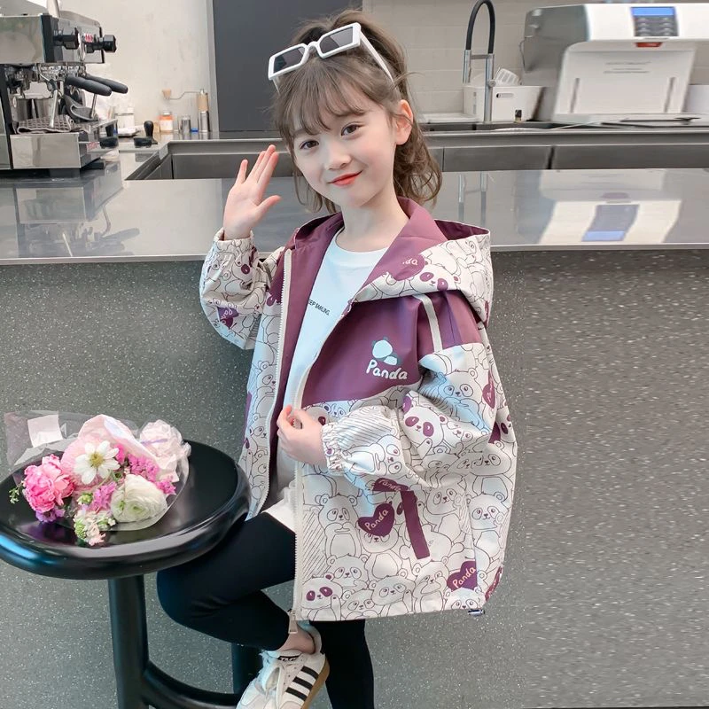 女童春装外套2024新款儿童洋气女孩春秋连帽夹克上衣儿童冲锋衣潮