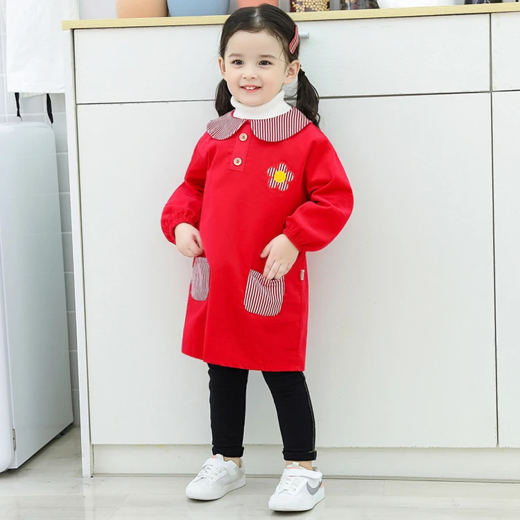 中长款女宝宝罩衣外穿吃饭衣幼儿园防水防脏洋气反穿衣大码灯芯绒