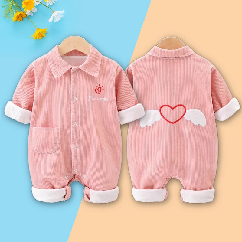 春秋冬婴幼儿灯芯绒双层长袖外出服爬服连体衣男女宝宝外穿哈衣