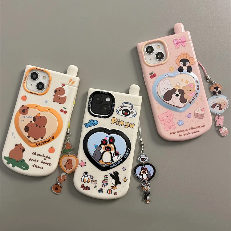 创意手机造型翻盖镜子适用iphone15promax苹果13全包新款14可爱