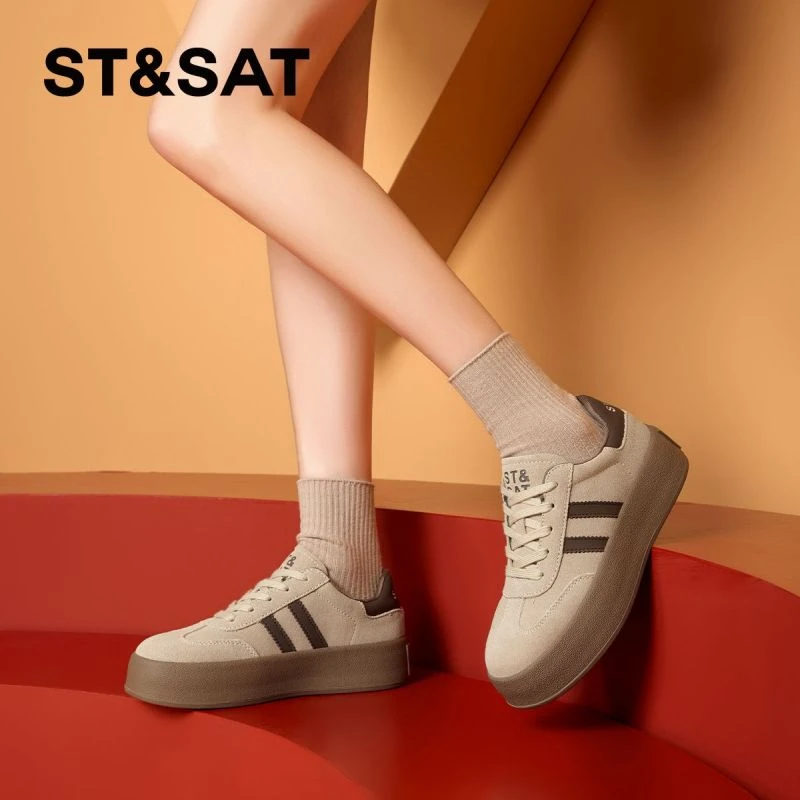 星期六系带德训鞋女2025年秋季时尚百搭潮流潮鞋女鞋低帮休闲圆头
