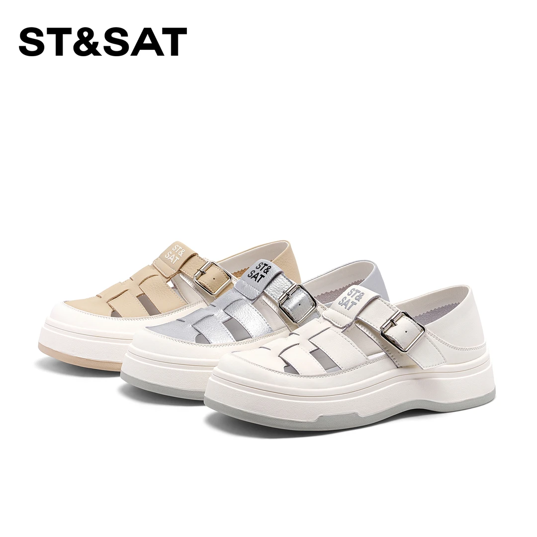 星期六镂空厚底罗马鞋女2025秋季新款百搭休闲透气轻便减龄小白鞋