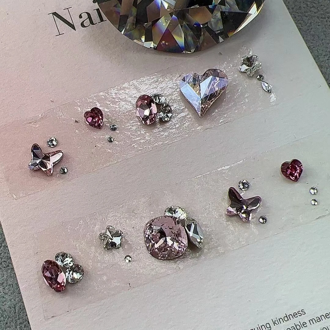 施华洛 材料包 歪心美甲组合装 超闪 混搭 蝴蝶钻心形 堆堆钻尖底