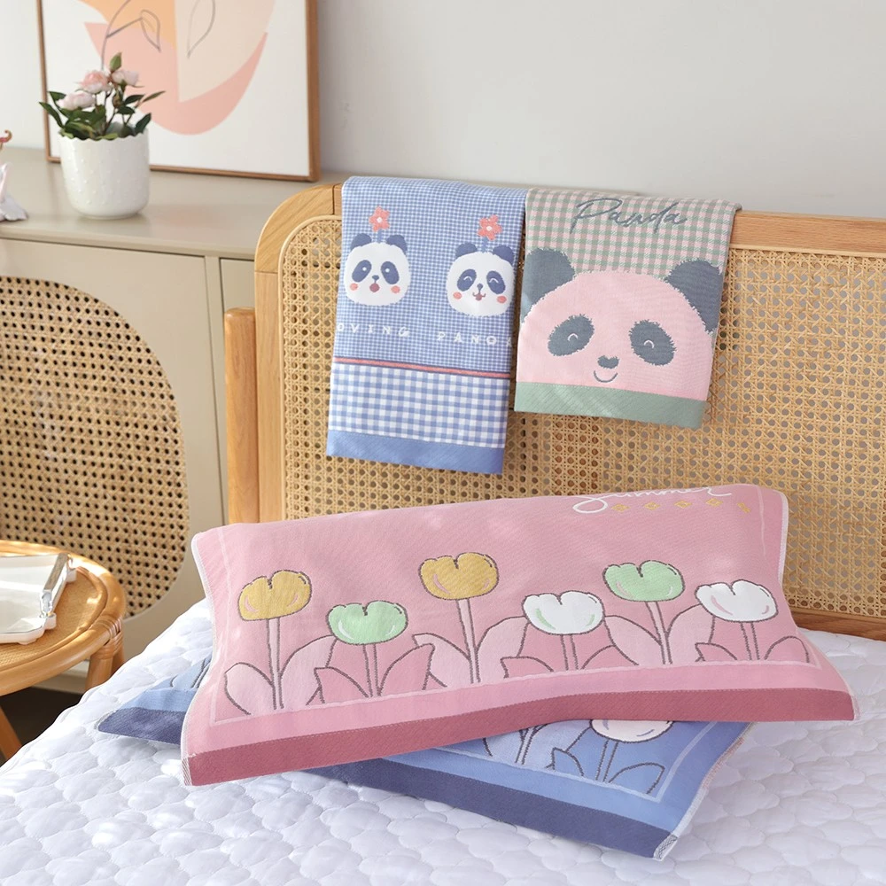六层全棉纱布儿童枕巾小孩装四季通用卡通枕头巾柔软全棉枕头盖巾