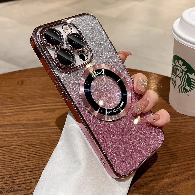 苹果15手机壳磁吸电镀12渐变闪粉iphone14promax保护套13硅胶