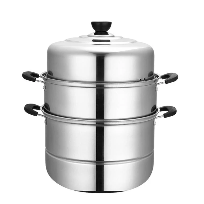不锈钢三层蒸锅家用蒸包子馒头二三层大号汤蒸锅电磁炉通用烹饪