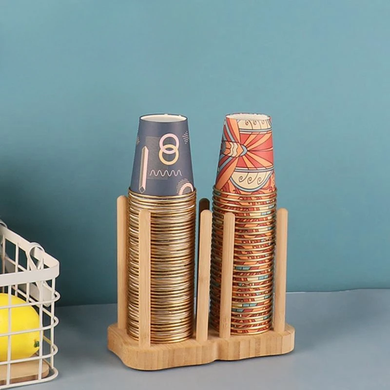 家用一次性杯架取杯器创意楠竹饮水机纸杯收纳置物架奶茶店茶杯架