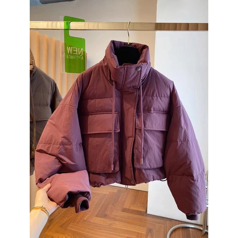欧货洋气紫色短款羽绒服女冬季2023新款韩版宽松白鸭绒保时尚休闲