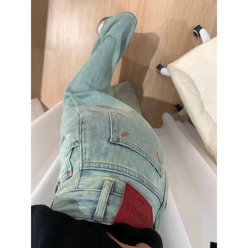 035 窄版刺绣阔腿新款高腰直筒阔腿裤薄款潮流百搭