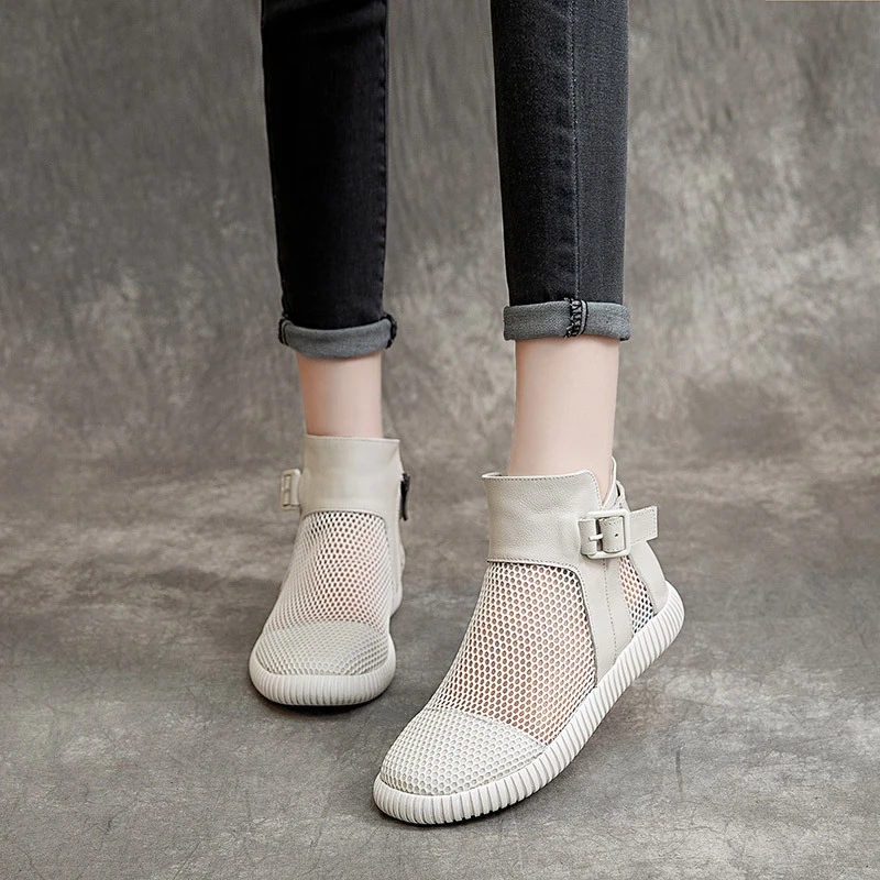 真皮百搭白色夏新款透气马丁靴女短靴网眼镂空薄款平底凉靴网靴