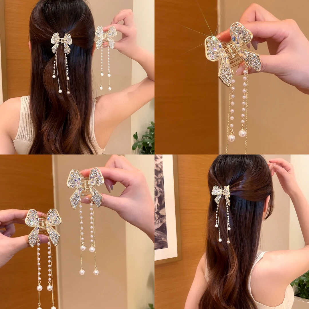 蝴蝶流苏仙女水钻发夹精致轻奢气质后脑勺高级感头发抓夹半扎发饰