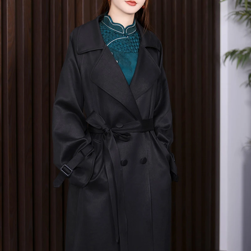 豆豆定制*青玉案 *香云纱风衣外套女复古长款气质时尚2024新款