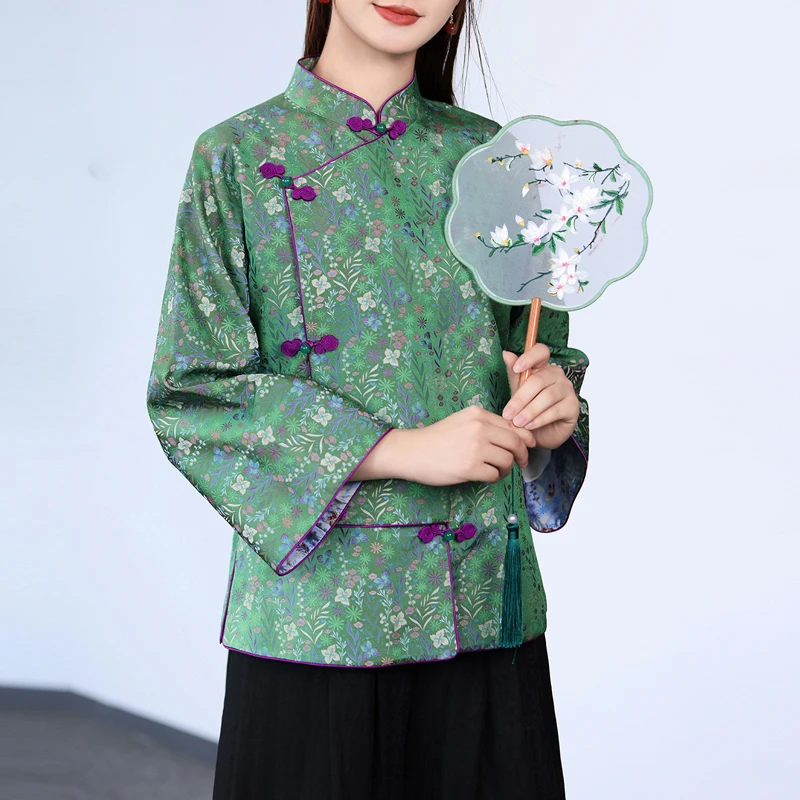 豆豆定制*秋词*新品真丝宋锦旗袍上衣中式外套气质高端2024新品