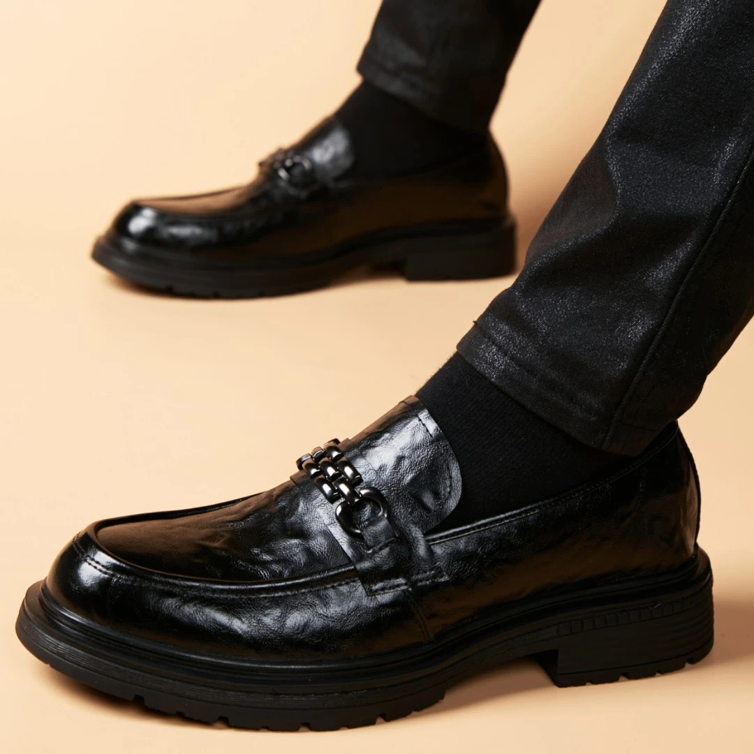 断码捡漏男士商务正装一脚蹬皮鞋英伦风厚底真皮透气休闲豆豆鞋手