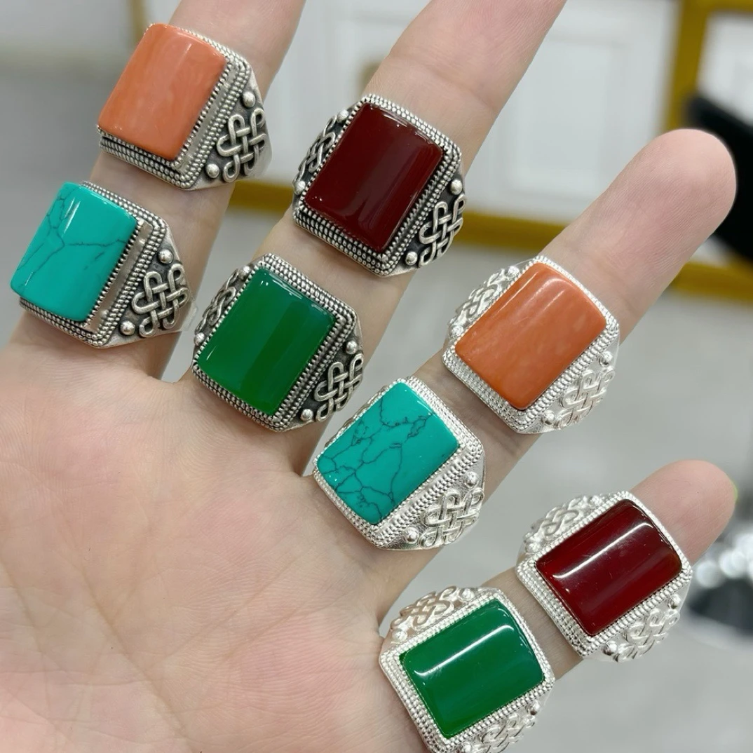 足银银制品 民族风  男士吉祥街 戒指