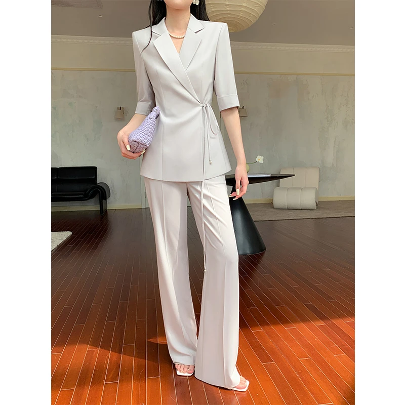 【高端轻奢】夏季薄款名媛气质ol职业通勤女装西服烟灰色西装套装女