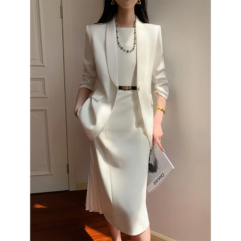 【高端轻奢】2024新款女夏季今年流行套装裙气质白色裙子无袖连衣裙