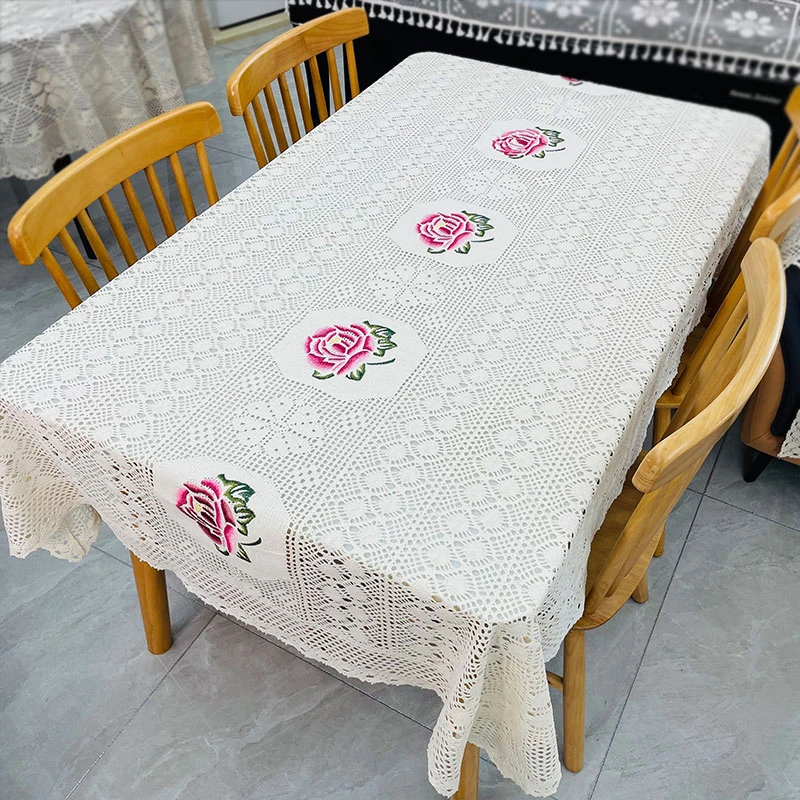 601-1【130*185cm】本色刺绣长方形桌布钩针桌布长方形桌布台布