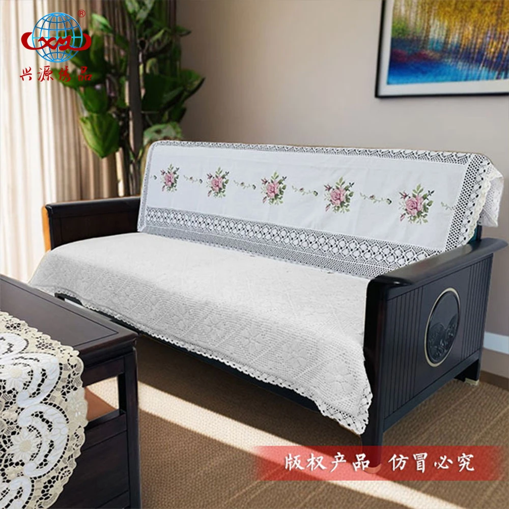 429白色【沙发后背巾】十字绣花床头盖巾沙发防尘罩沙发巾