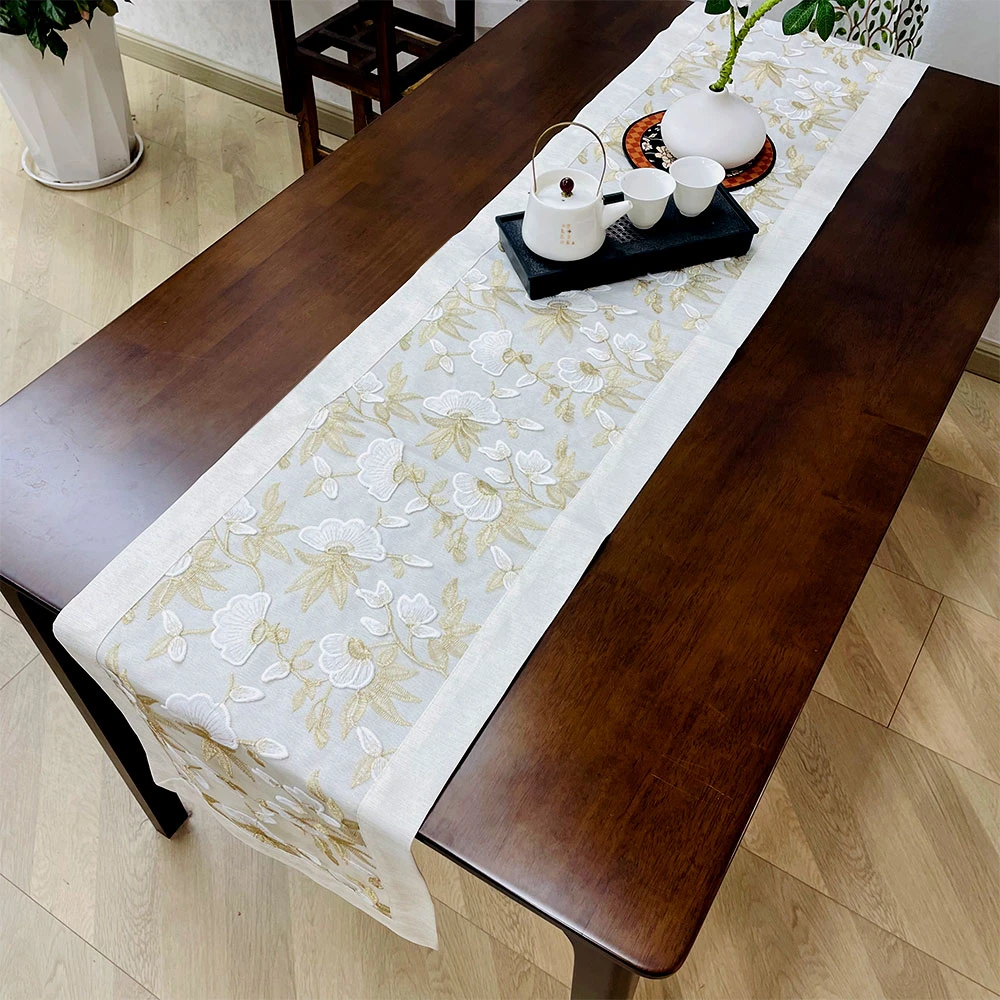 2453【36*180cm】米色水溶复古桌旗竹节棉电视柜五斗柜盖巾