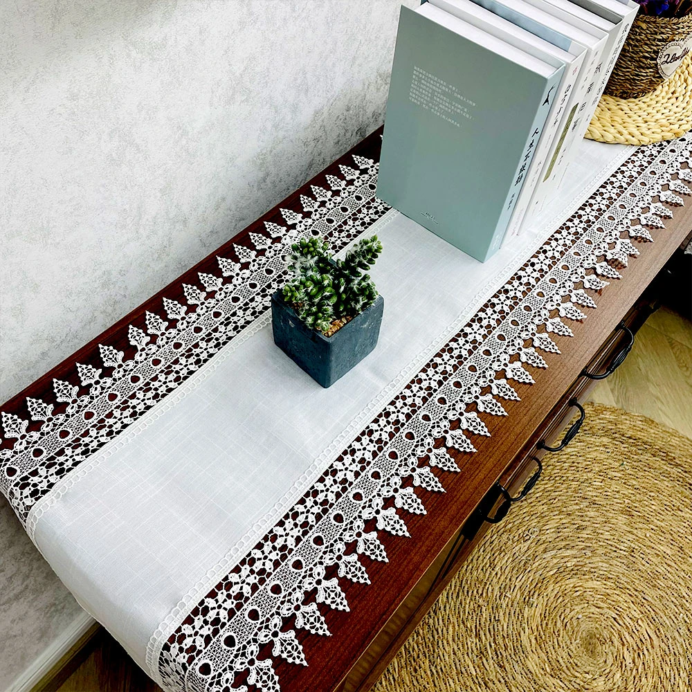 2452【35*170cm】白色水溶复古桌旗竹节棉电视柜五斗柜盖巾