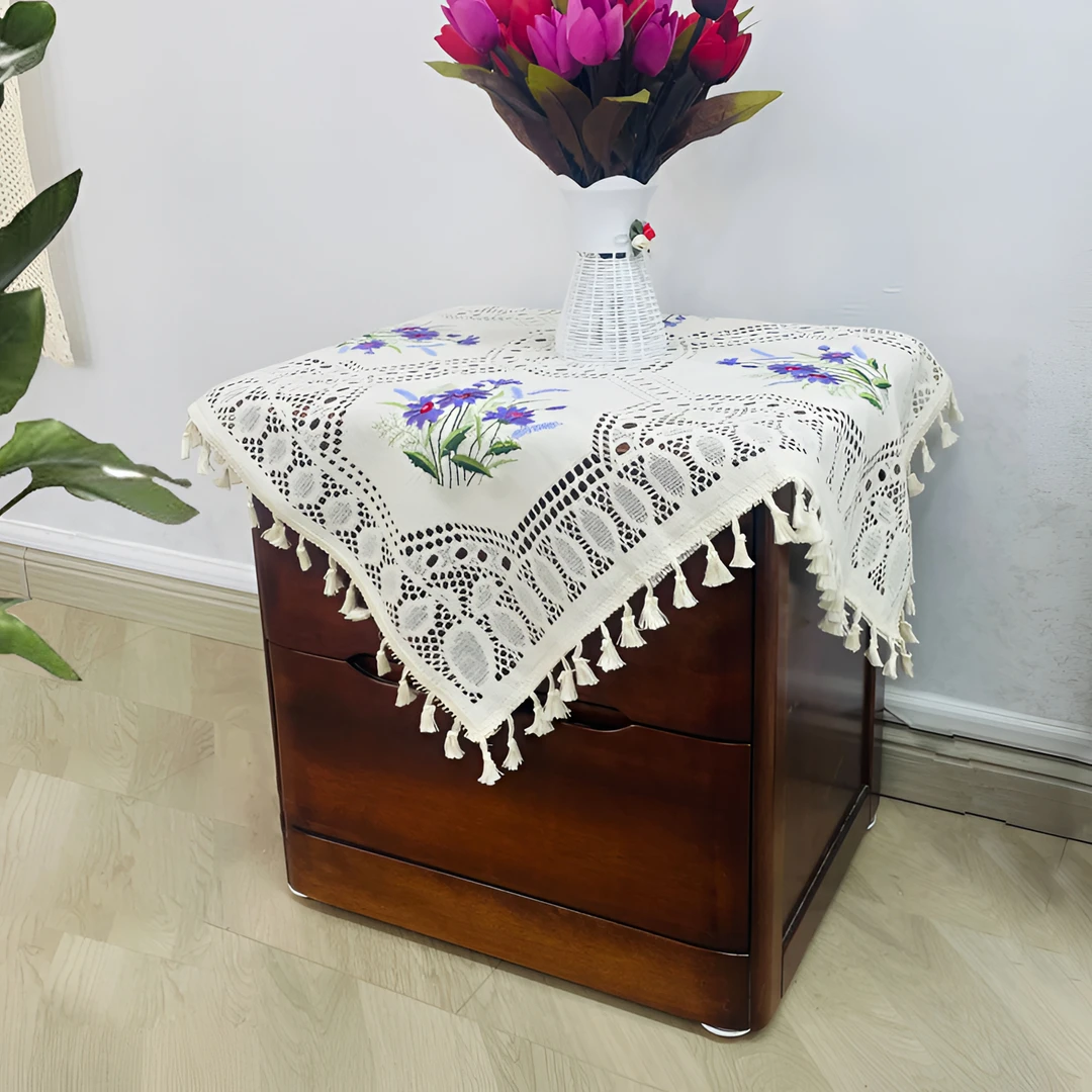 福利480【70*70cm】床头柜盖巾高贵紫薰衣草布艺多功能桌布花架巾