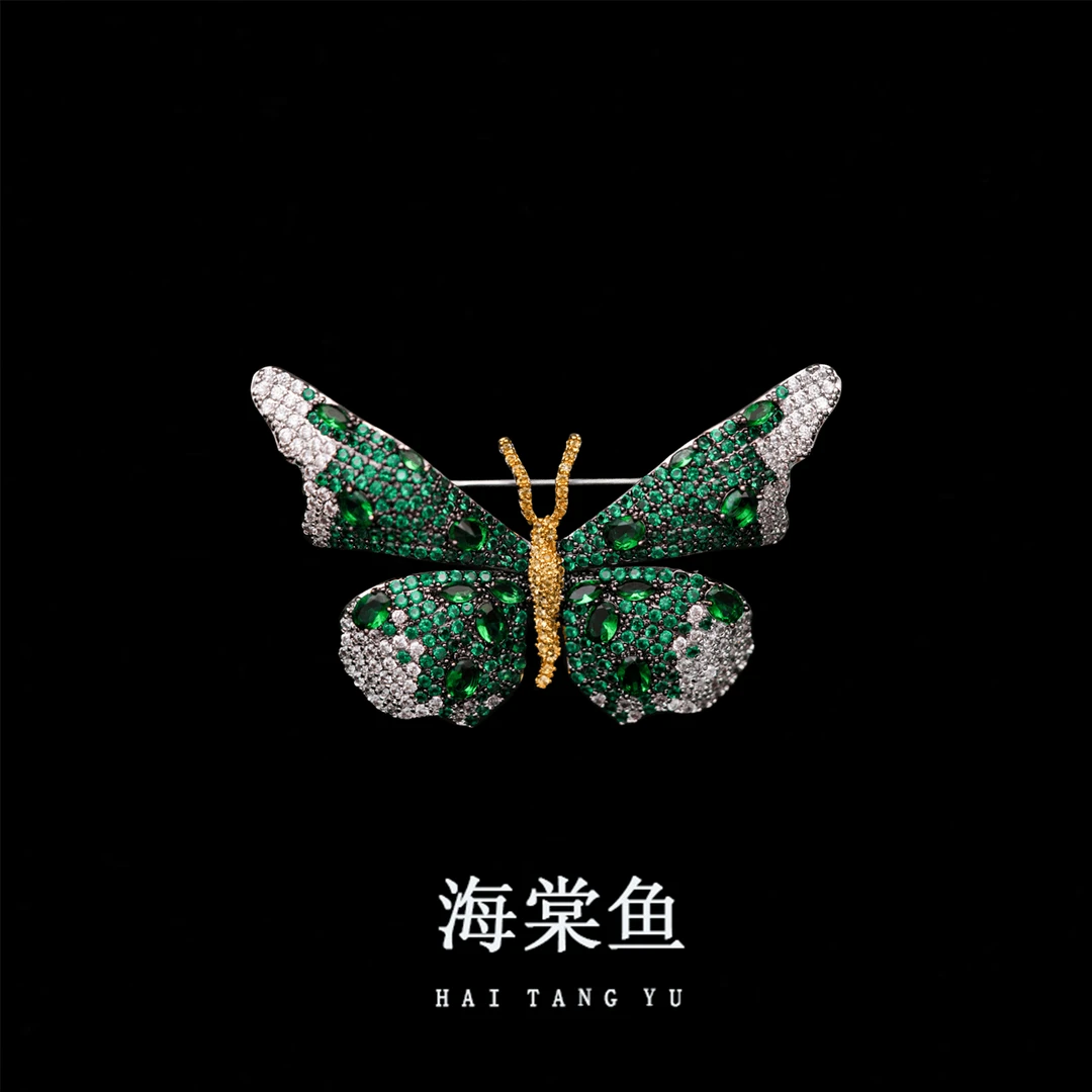 铜合金合成锆石胸针 时尚气质精镶绿蝴蝶胸针3941