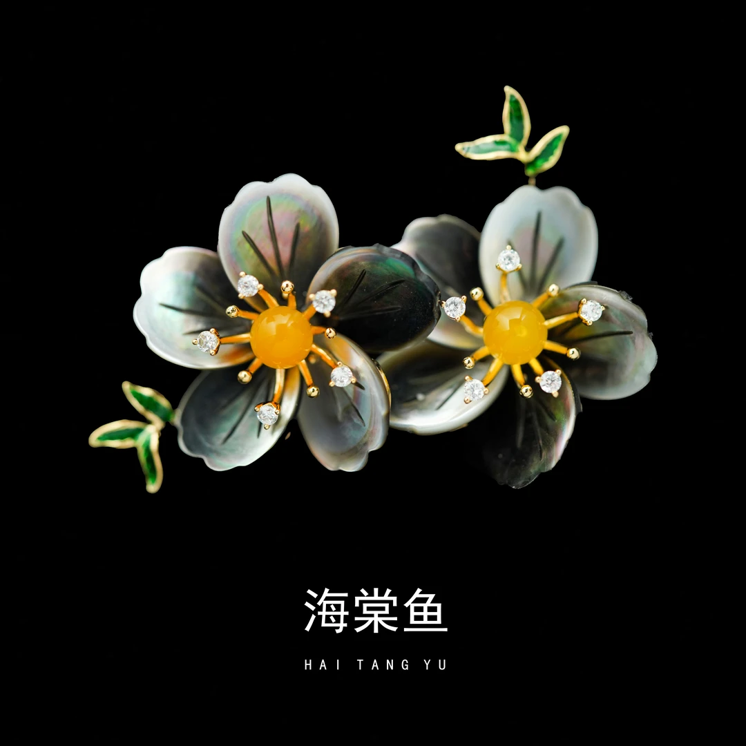 铜合金合成锆石胸针 优雅气质百搭黑色双花之蜜胸针3857