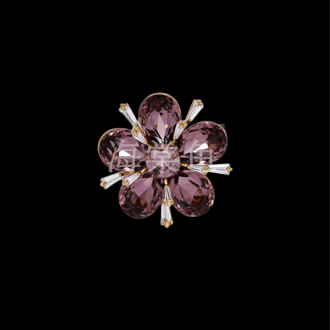 铜合金合成锆石胸针 时尚气质百搭紫色花朵胸针3958