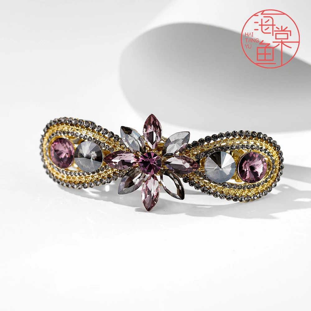 FJ3355中号灰紫花开弹簧夹