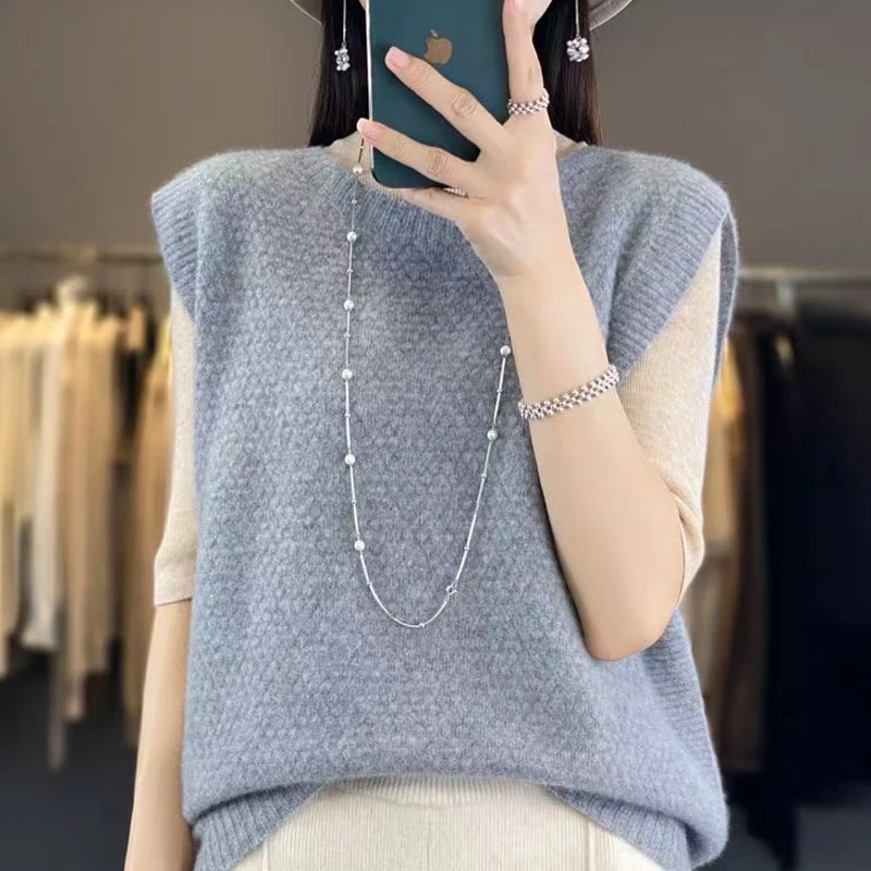 【时尚马甲】爆款羊毛衫女圆领针织马甲背心打底外穿宽松坎肩