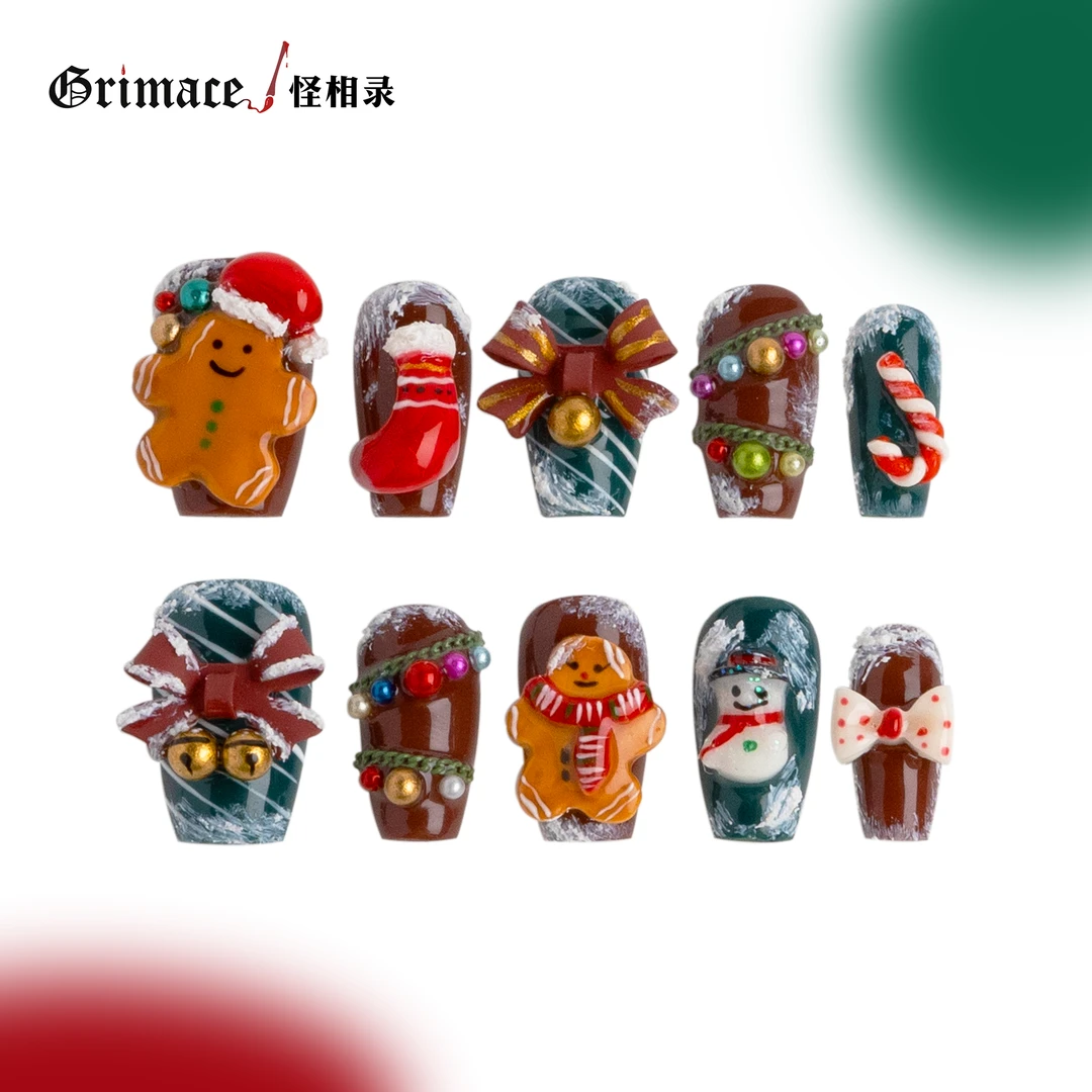 【姜饼人】怪相录纯手工穿戴式美甲/圣诞可爱卡通姜饼人/甜甜氛围感