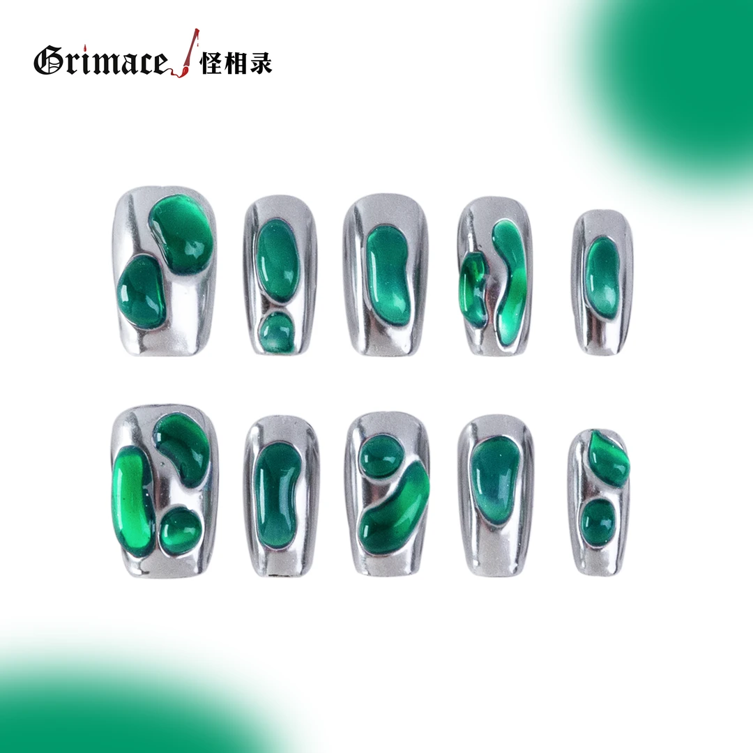 【绿镜】怪相录纯手工穿戴式美甲/赛博科幻风/个性街拍清透绿镜面感