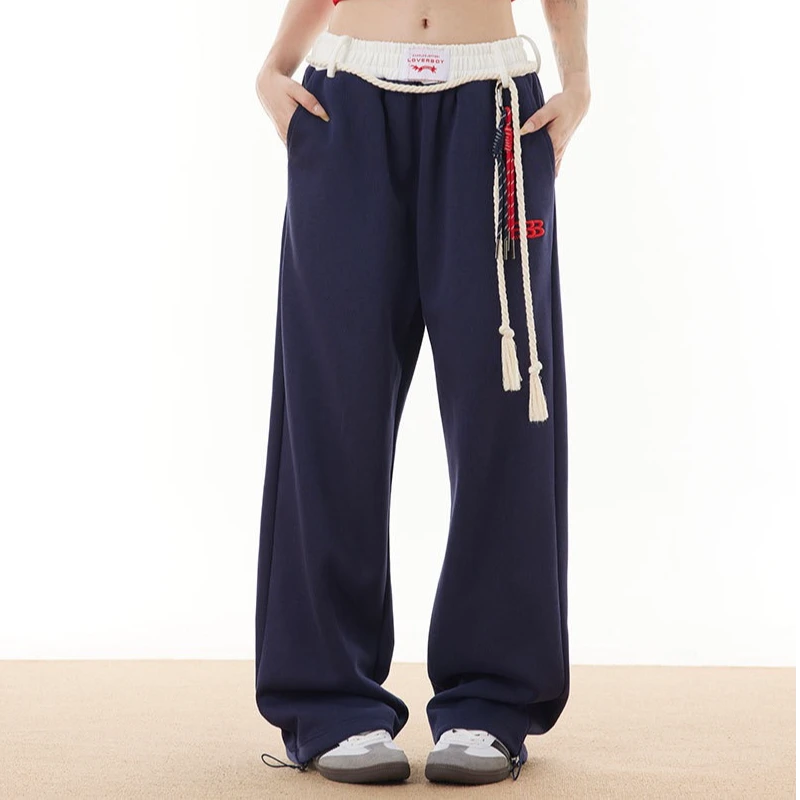 美式嘻哈运动卫裤男女潮牌街舞设计感腰绳直筒爵士舞休闲拖地长裤