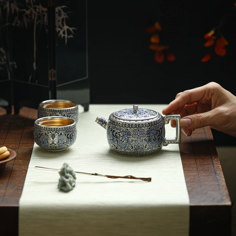 金银错福龙高照小套组一壶两杯陶瓷功夫茶具珐琅彩复古龙年伴手礼