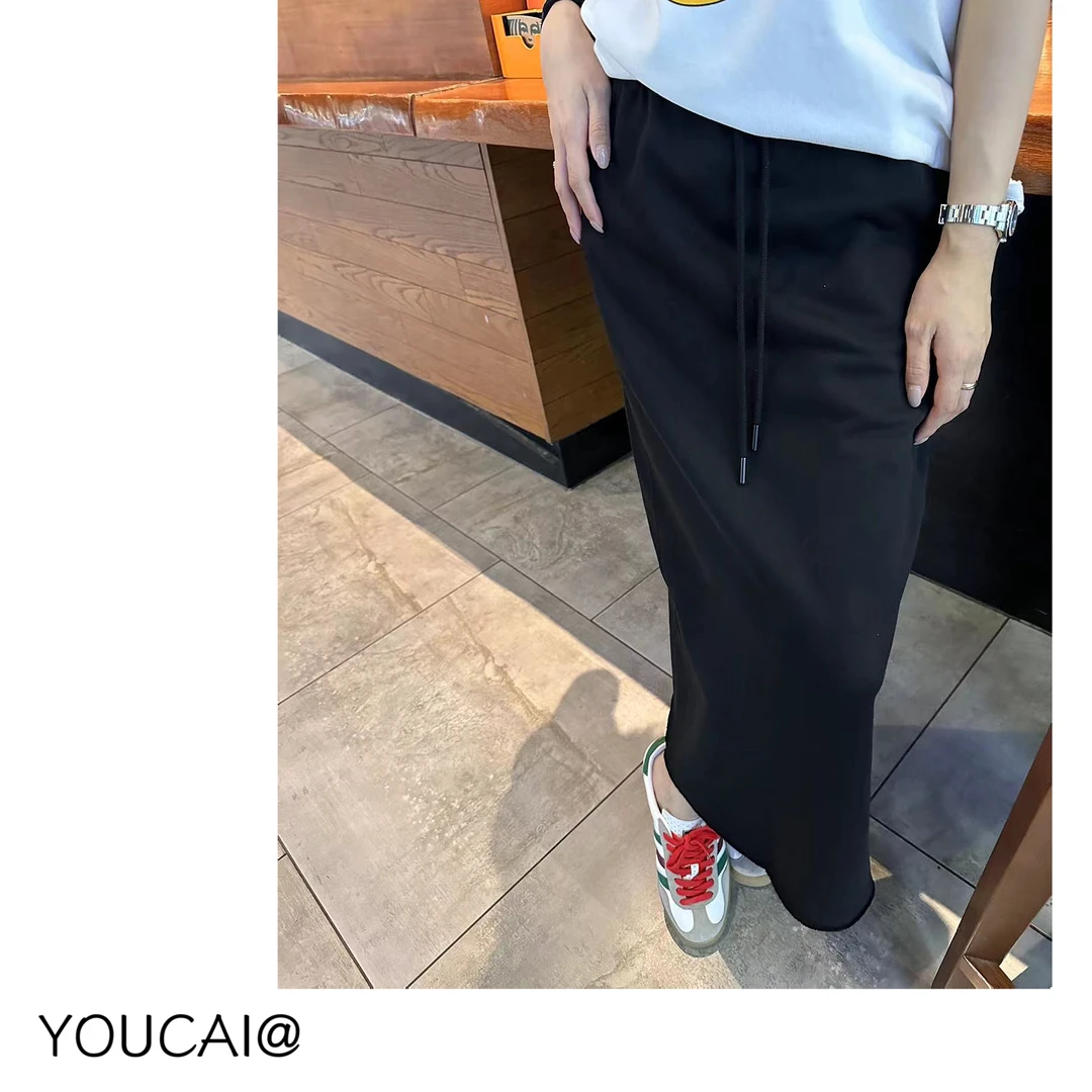 YOUCAI秋季黑色卫裙半身裙