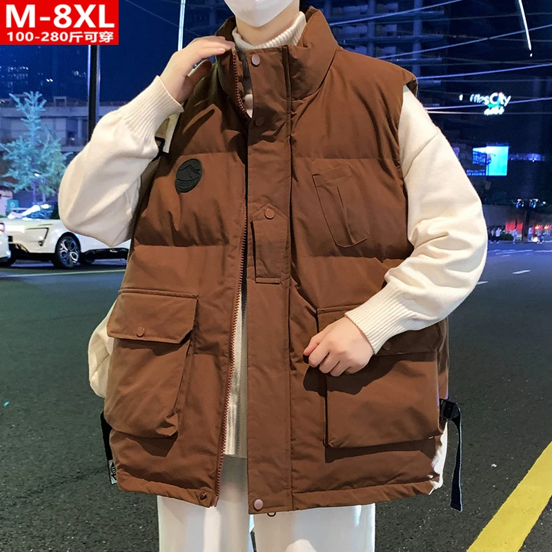 秋冬潮流男装时尚立领贴袋棉马甲胖大码加肥宽松坎肩外套无袖马夹