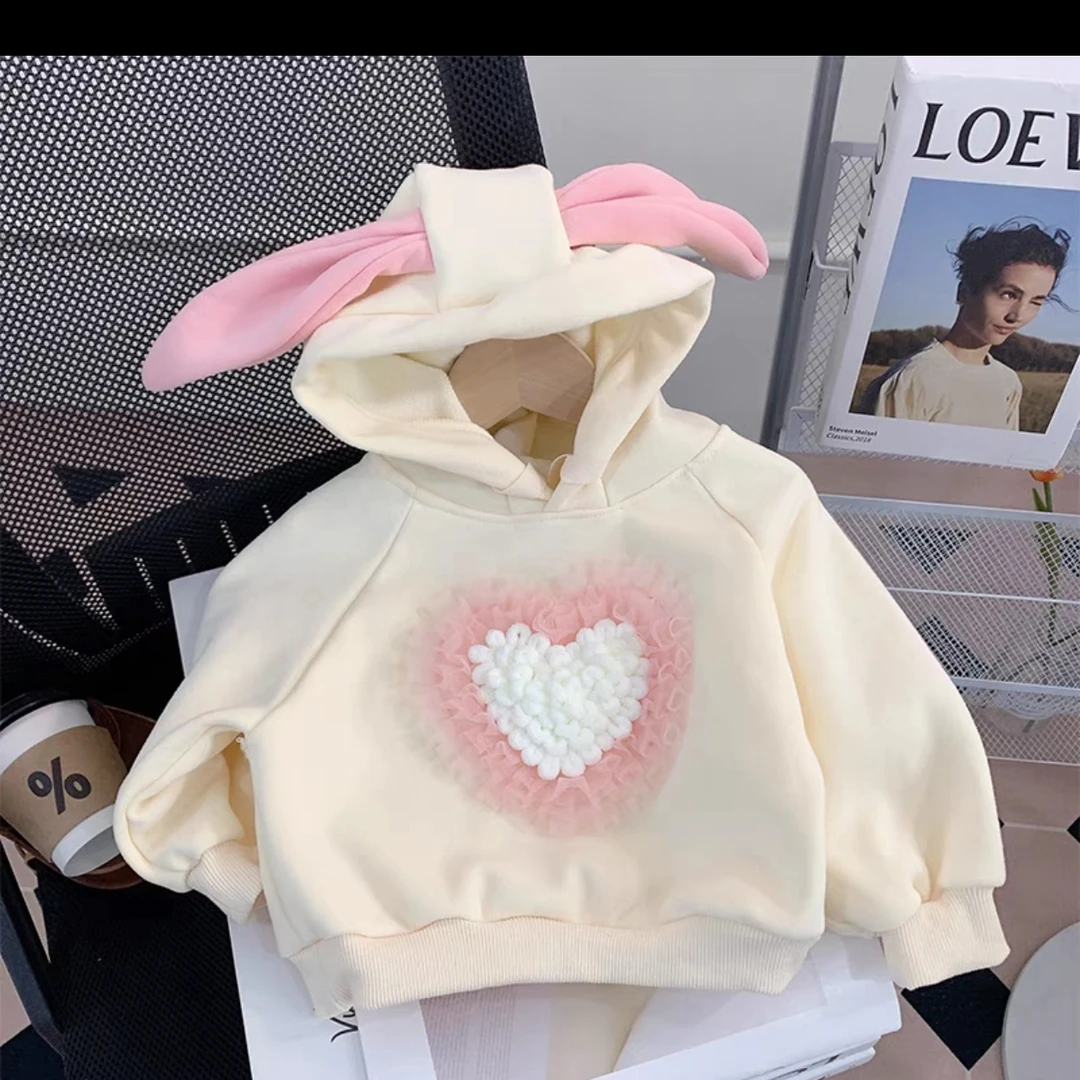 9083重工百搭可爱立体爱心盘花兔耳朵连帽加绒卫衣