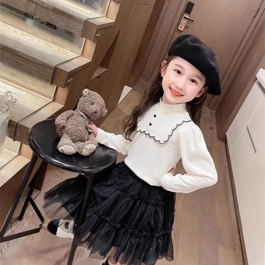 9091潮童百搭女童潮流花边小香风加绒保暖上装