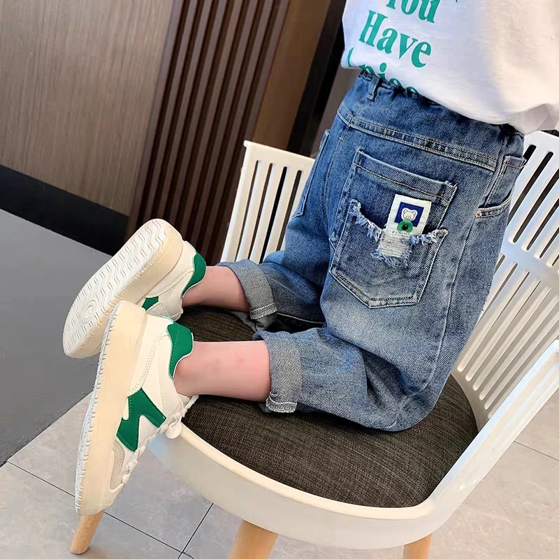 7094儿童宽松洋气外穿春秋季牛仔裤宝宝时髦裤子女童百搭牛仔裤