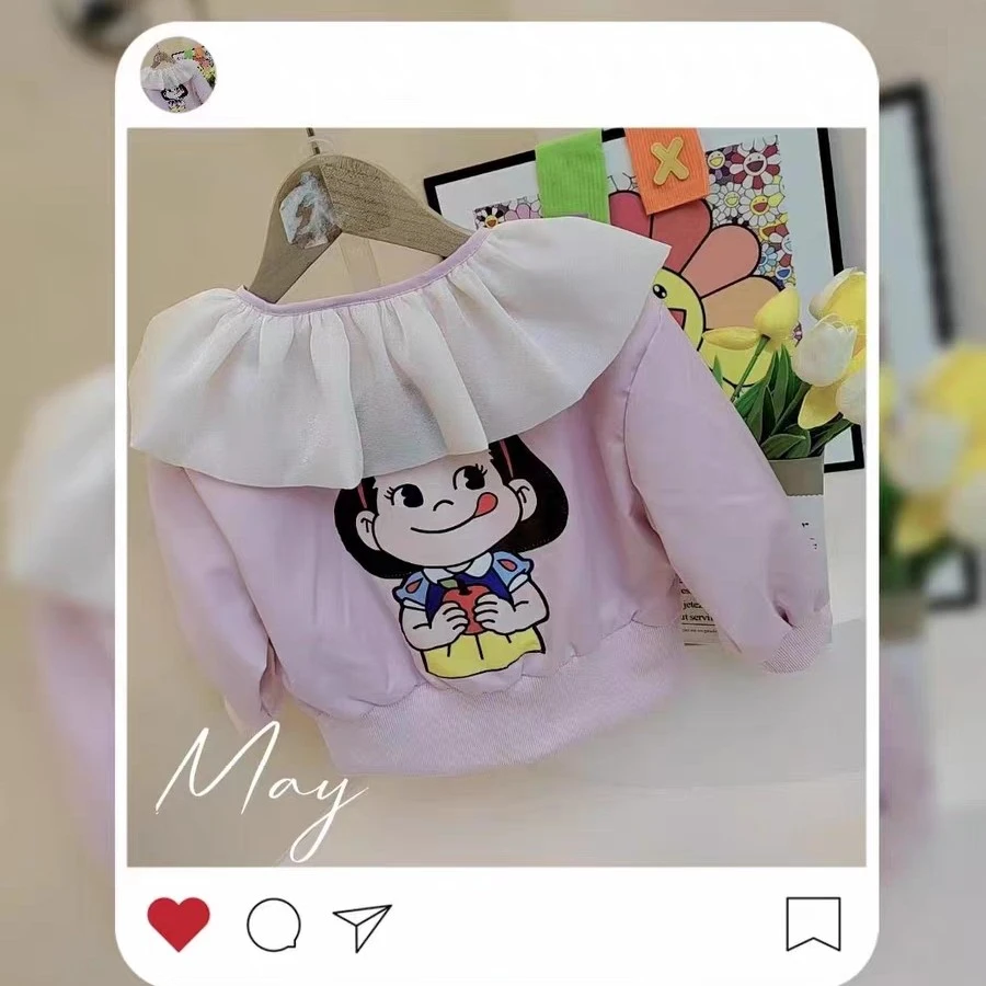 8021女童春秋外套新款网红休闲洋气风衣儿童卡通不二妹，外套