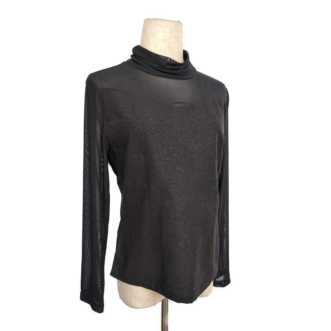 【锦墨】气质长袖时尚百搭女士黑色半高领设计师香云纱龟纹打底衫