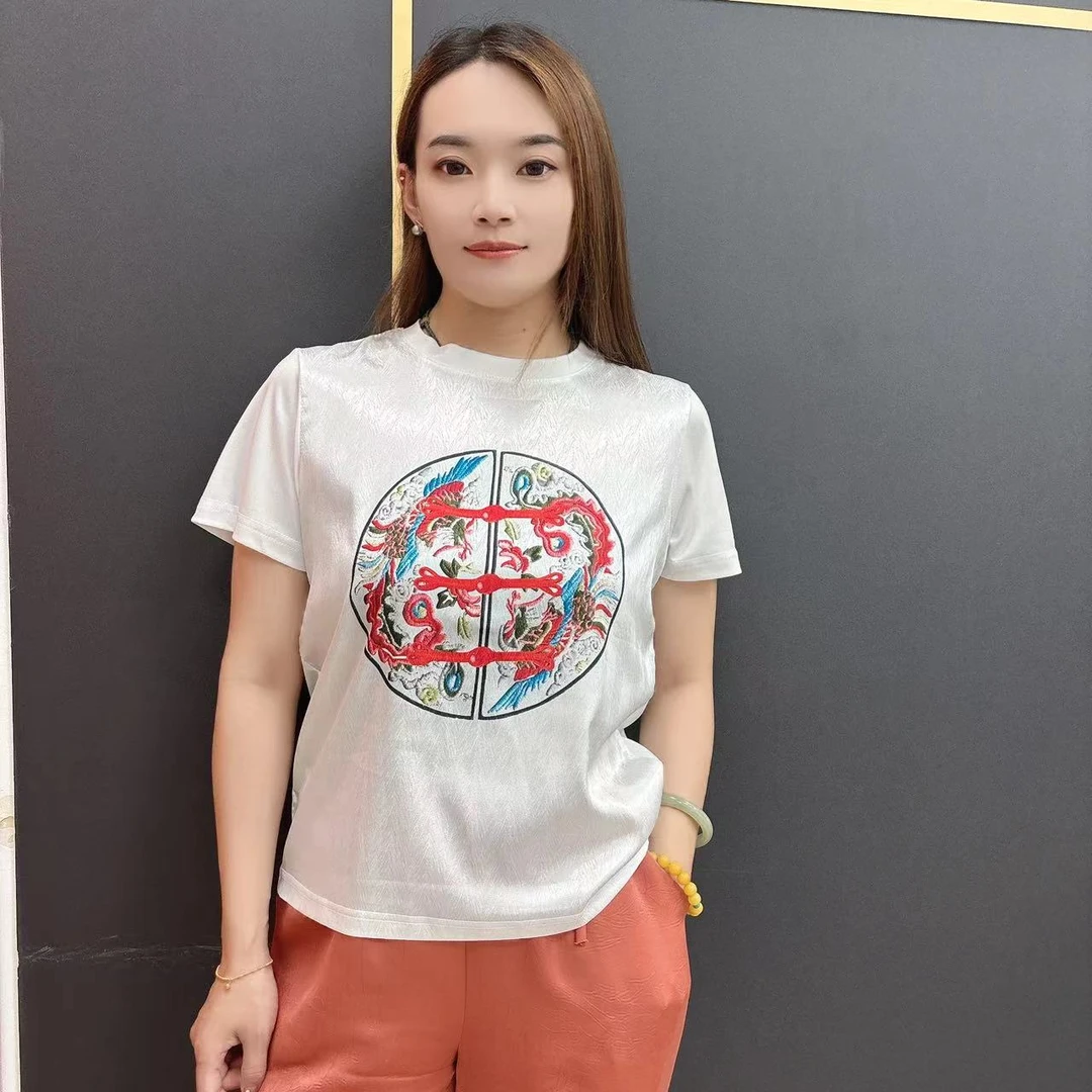 2024设计师款AB面拼接T恤印花短袖