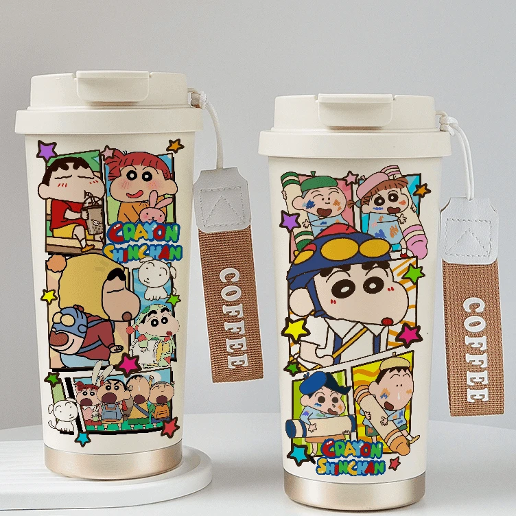 可爱蜡笔小新316不锈钢咖啡杯网红风双饮吸管水大容量保温杯·福